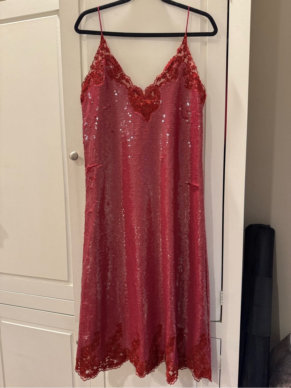 Zara Red Sequin Lace Slip Dress